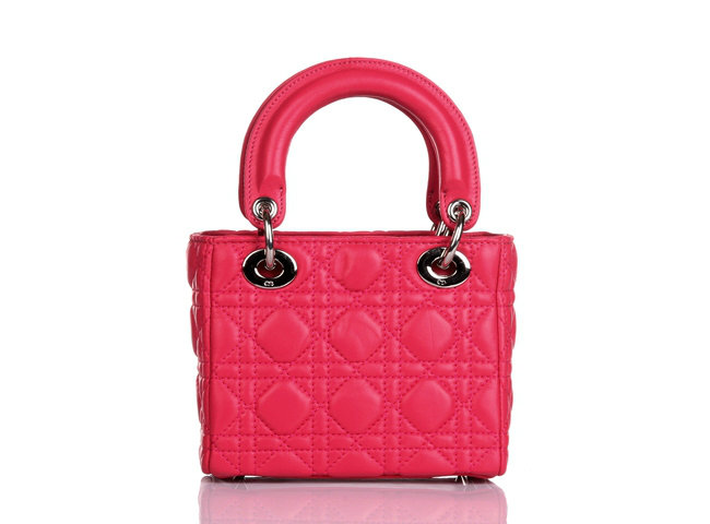 mini lady dior lambskin leather bag 6321 rosered with silver hardware